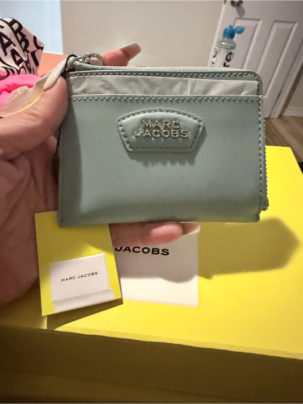 Marc Jacobs Mint Green Leather Zip Card Wallet